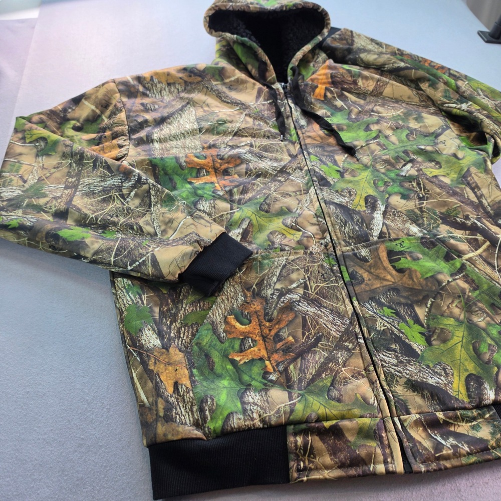 True Timber Camo Sherpa Lined Full Zip Hoodie Jacket Mens XXL Green Brown Oak
